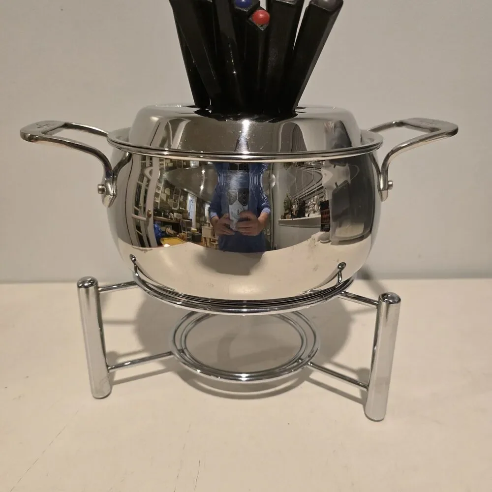 All-Clad 3 qt fondue set with stand and fondue forks Incomplete